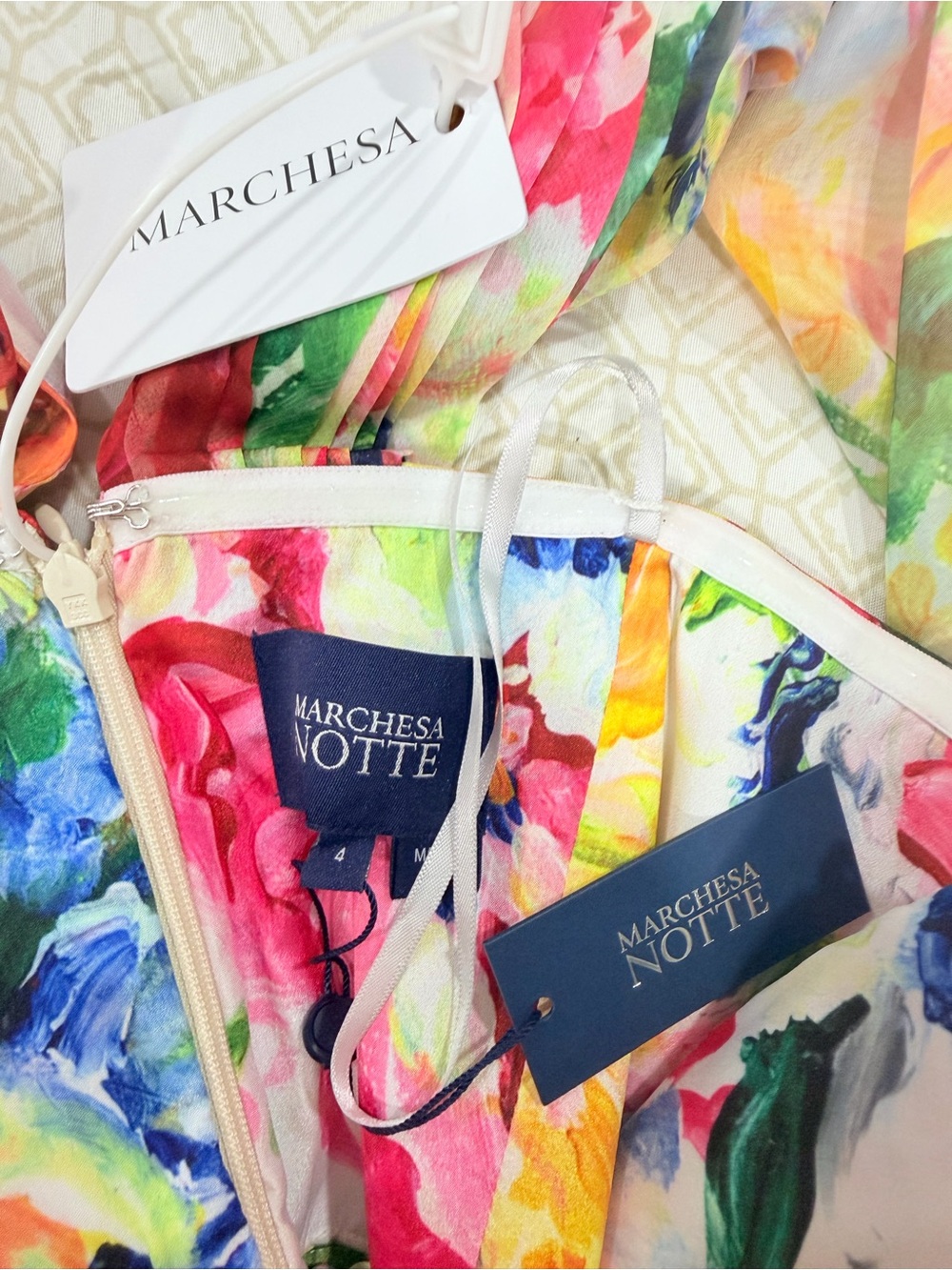 Marchesa Notte Multicolor Watercolor Floral Strapless Dress — image 7 of 8